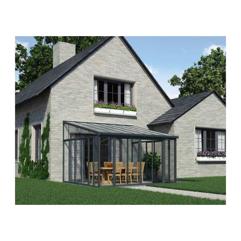 Palram-Canopia SanRemo 13x14 Patio Enclosure w/ Screen Doors-Gray/Clear