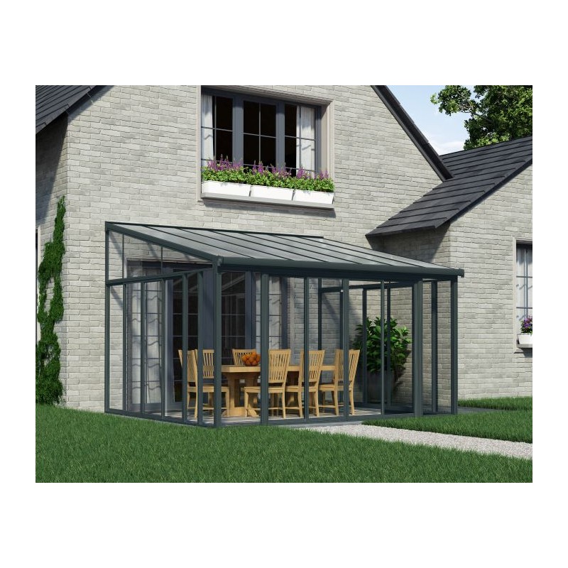 Palram-Canopia SanRemo 13x14 Patio Enclosure w/ Screen Doors-Gray/Clear