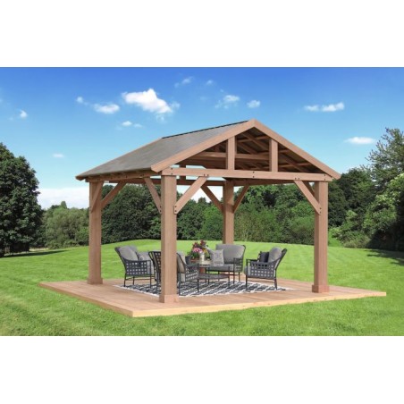 Yardistry 14 x 12 Wood Pavilion Kit with Aluminum Roof (YM12949COM)