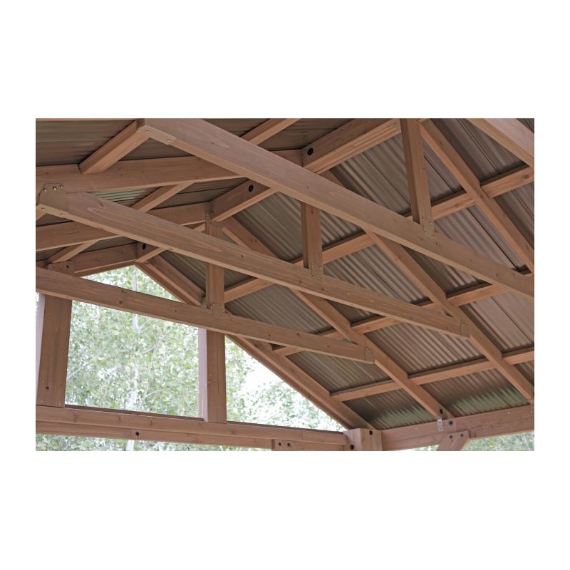 Yardistry 14 x 12 Wood Pavilion Kit with Aluminum Roof (YM12949COM)