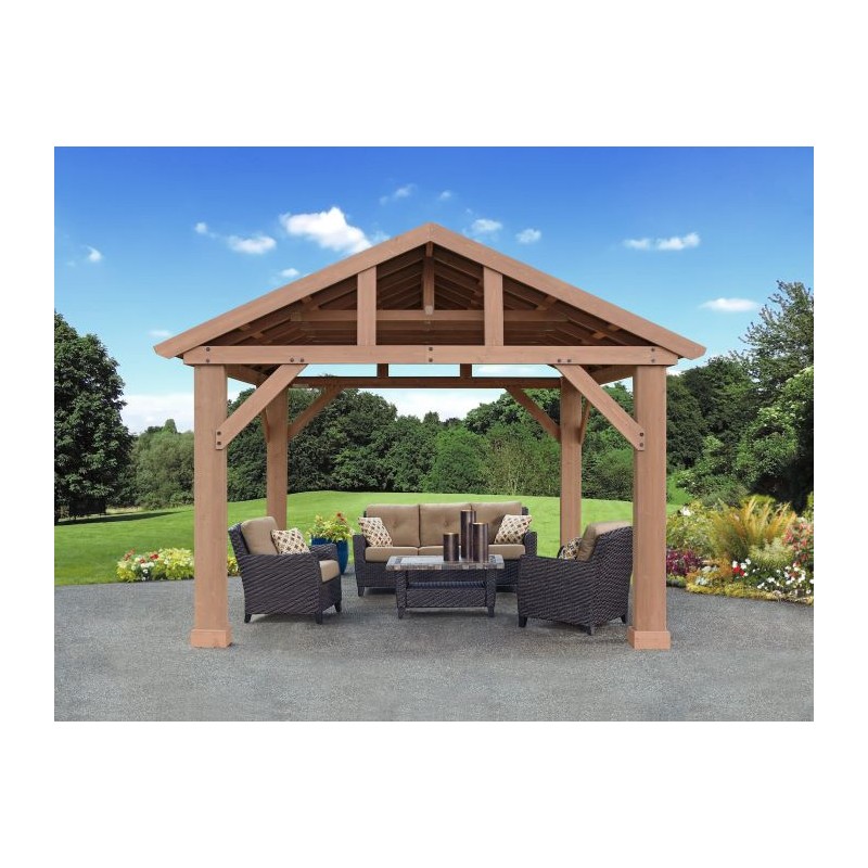 Yardistry 14 x 12 Wood Pavilion Kit with Aluminum Roof (YM12949COM)