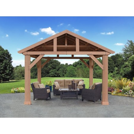 Yardistry 14 x 12 Wood Pavilion Kit with Aluminum Roof (YM12949COM)