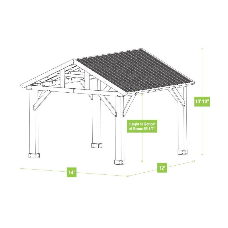 Yardistry 14 x 12 Wood Pavilion Kit with Aluminum Roof (YM12949COM)