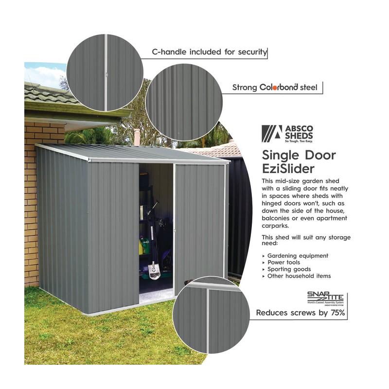 Absco 7x5 EZI Slider Metal Storage Shed - Woodland Gray (AB1040)