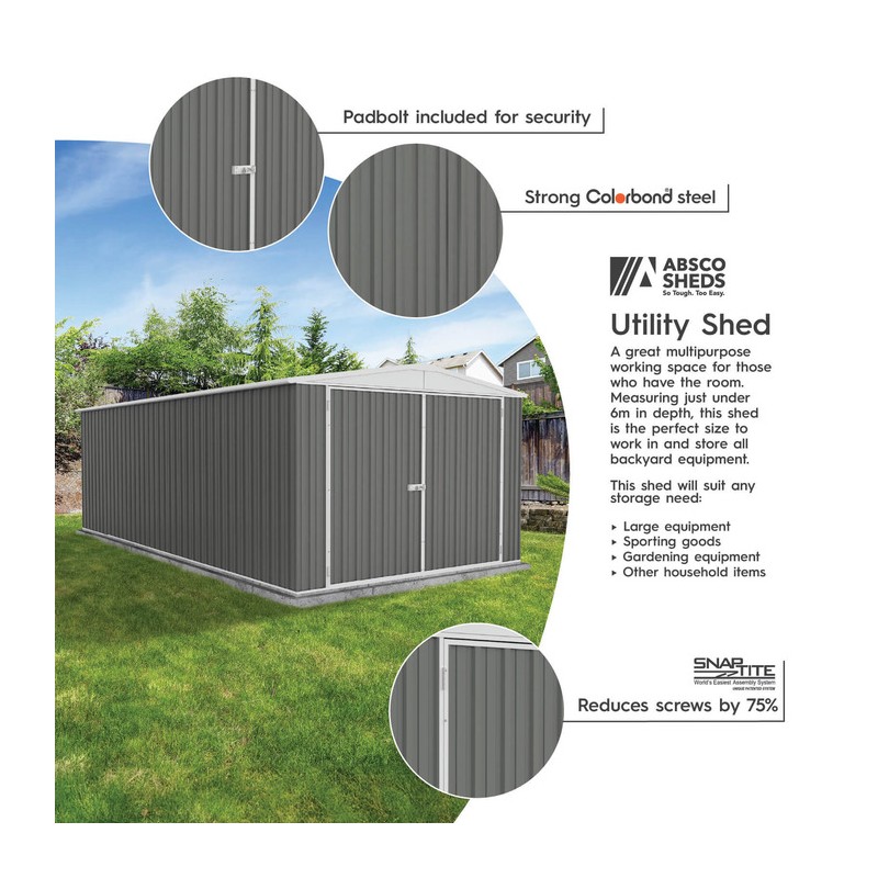 Absco Utility 10' x 19.5' Metal Storage Shed - Woodland Gray (AB1126)
