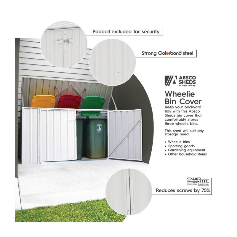 Absco Utility 7.5x2.5 Garbage Can Metal Storage Shed - Surfmist (AB1052