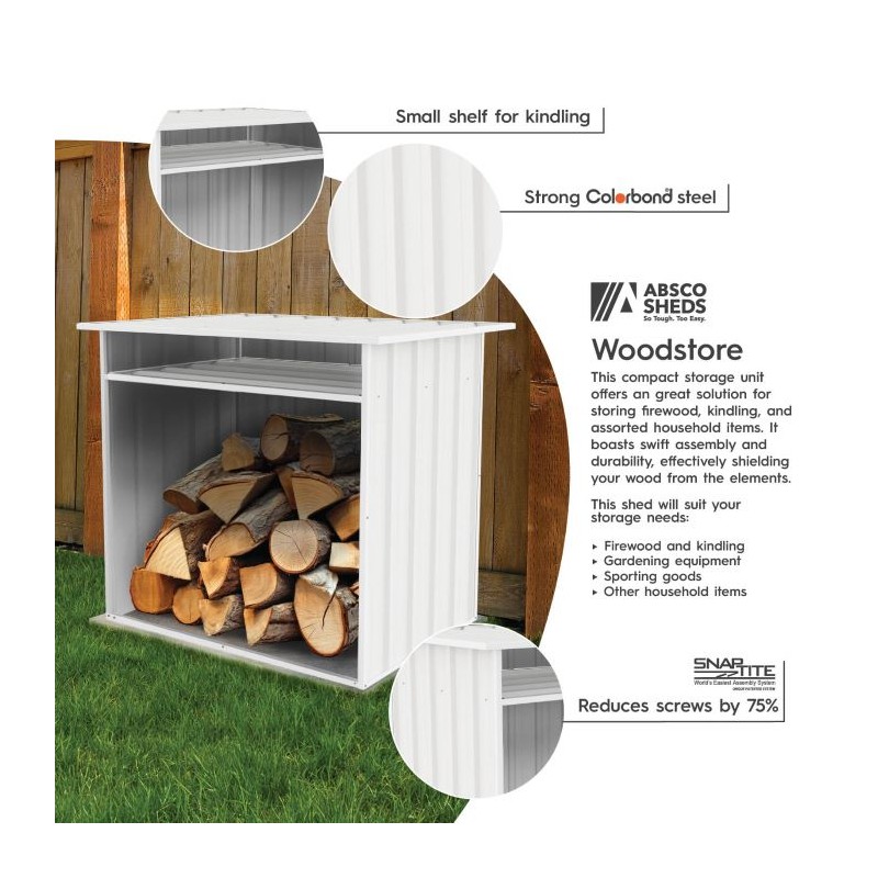 Absco Woodstore 4' x 2.5' x 3.7' Metal Storage Shed Kit - Surfmist (AB1086)