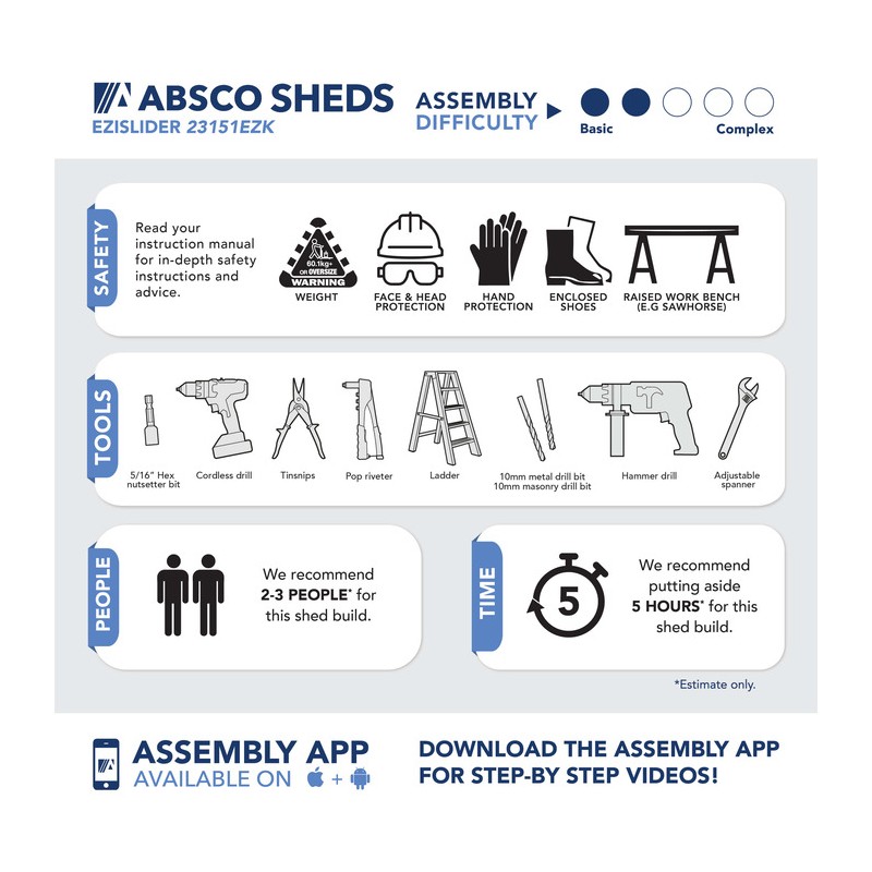 Absco 7' x 5' EZI Slider Metal Storage Shed kit - Monument (AB1041)