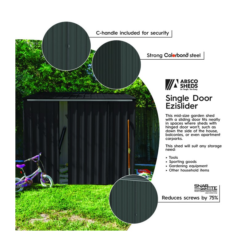 Absco 7' x 5' EZI Slider Metal Storage Shed kit - Monument