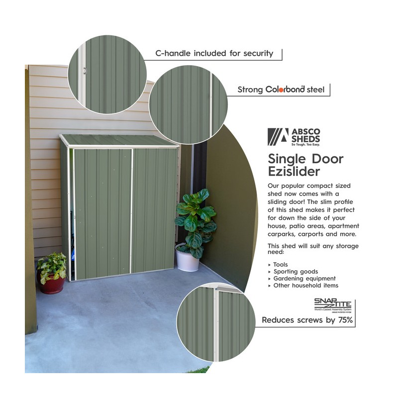 Absco 5' x 3' EZI Slider Metal Storage Shed - Pale Eucalypt (AB1045)