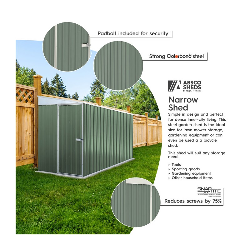 Absco Durango 5' x 10' Metal Bike Shed Kit- Pale Eucalypt (AB1144)