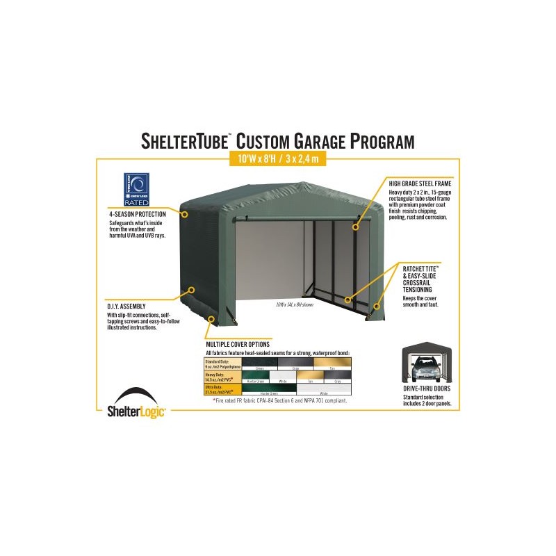 ShelterLogic 10x18x8 ShelterTube Garage Kit - Green (SQAACC0104C01001808)