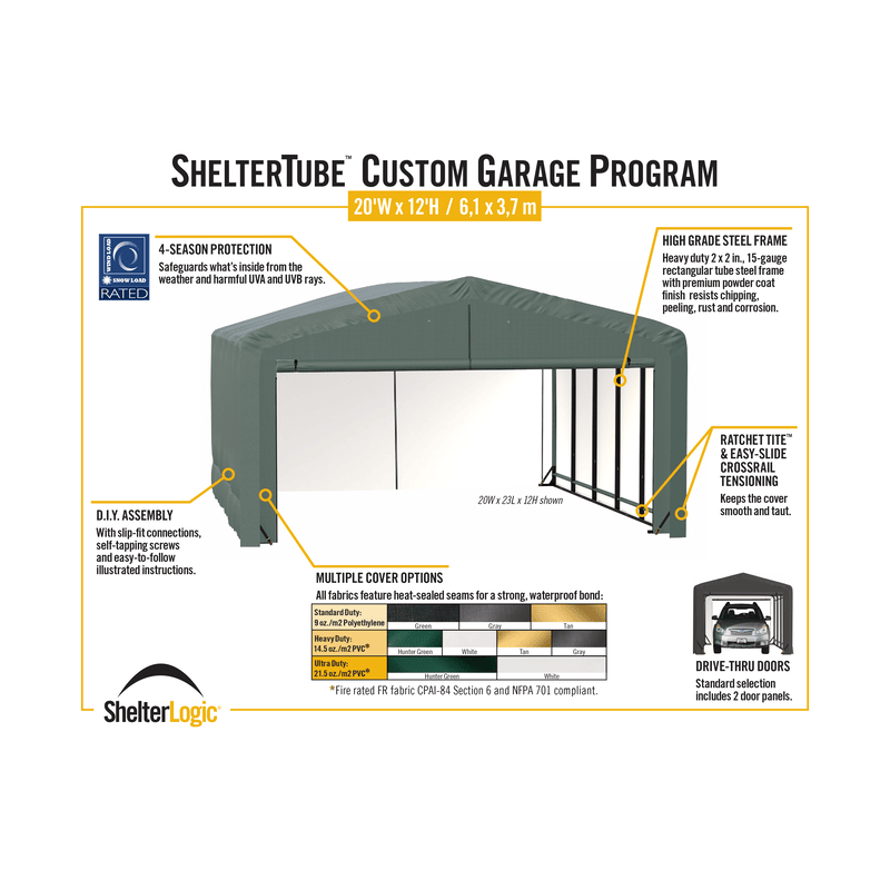 ShelterLogic 20x18x12 ShelterTube Wind and Snow-Load Rated Garage - Green (SQAADD0104C02001812)