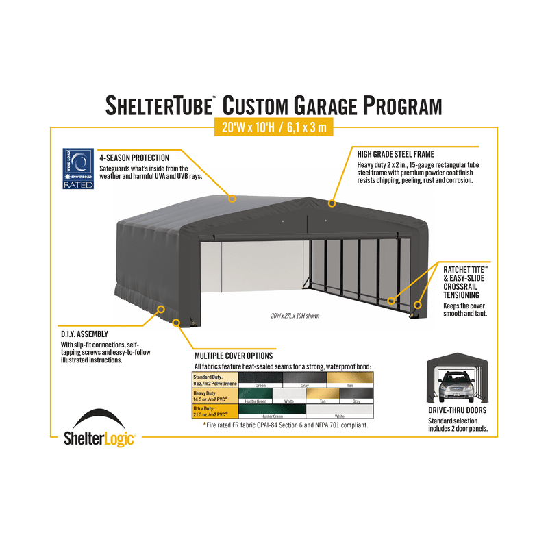 ShelterLogic 20x23x10 ShelterTube Wind and Snow-Load Rated Garage - Green (SQAADD0104C02002310)