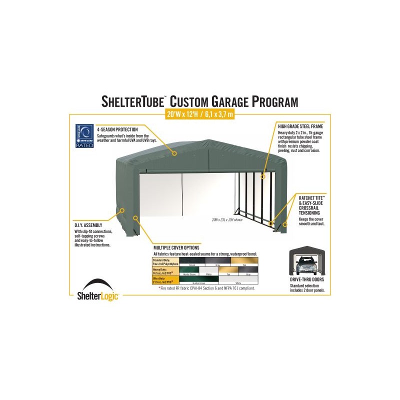 ShelterLogic 20x18x12 ShelterTube Garage Kit - Gray (SQAADD0103C02001812)