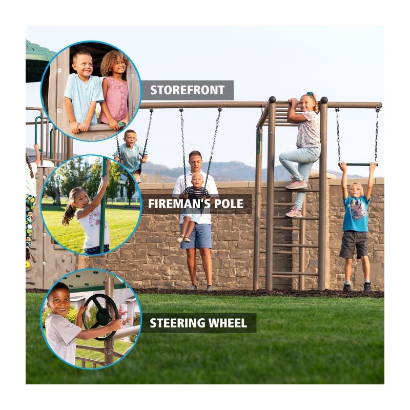 Double Adventure Tower Swing Set w/ Monkey Bars - Earthtone (90966)