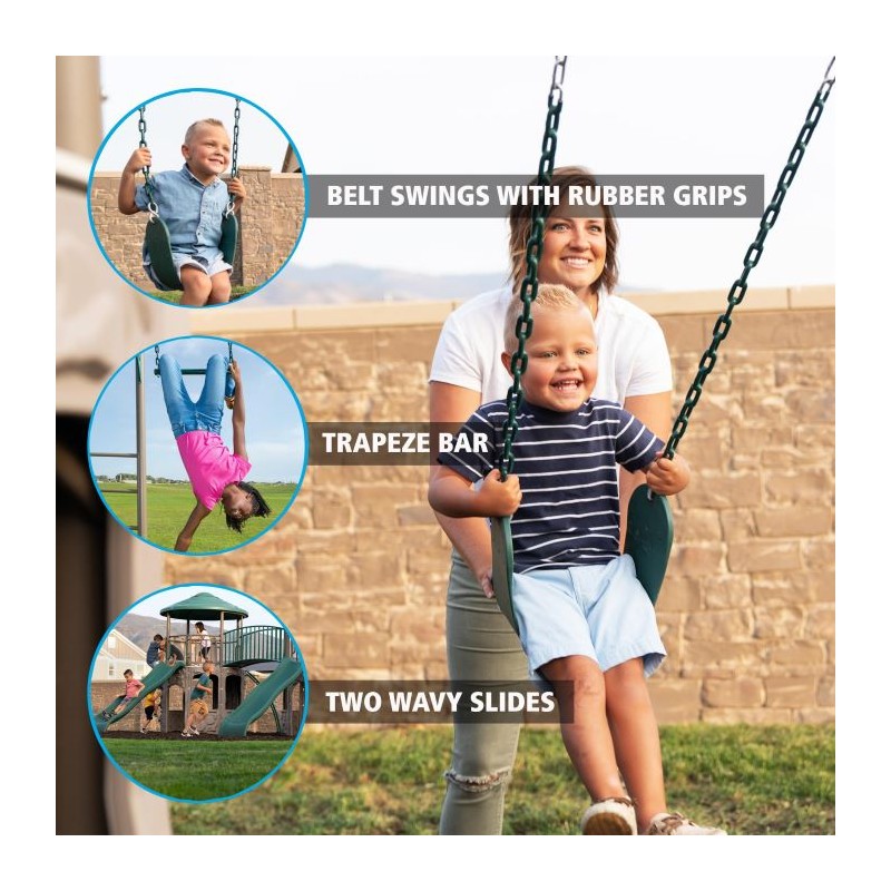 Double Adventure Tower Swing Set w/ Monkey Bars - Earthtone (90966)