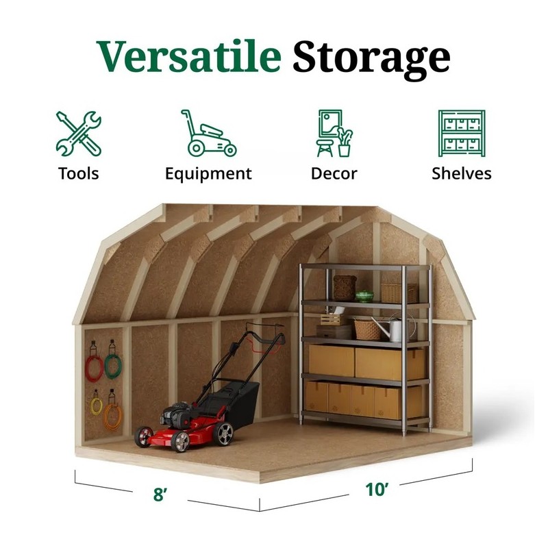 8x10 Value Gambrel Barn Wood Shed Kit w/ 4' Sidewall (8x10-VGB-4-PC)