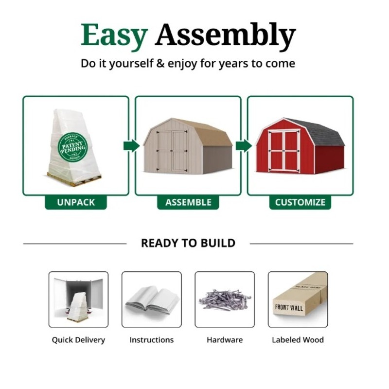 8x12 Value Gambrel Barn Wood Shed Kit w/ 4' Sidewall (8x12-VGB-4-PC)