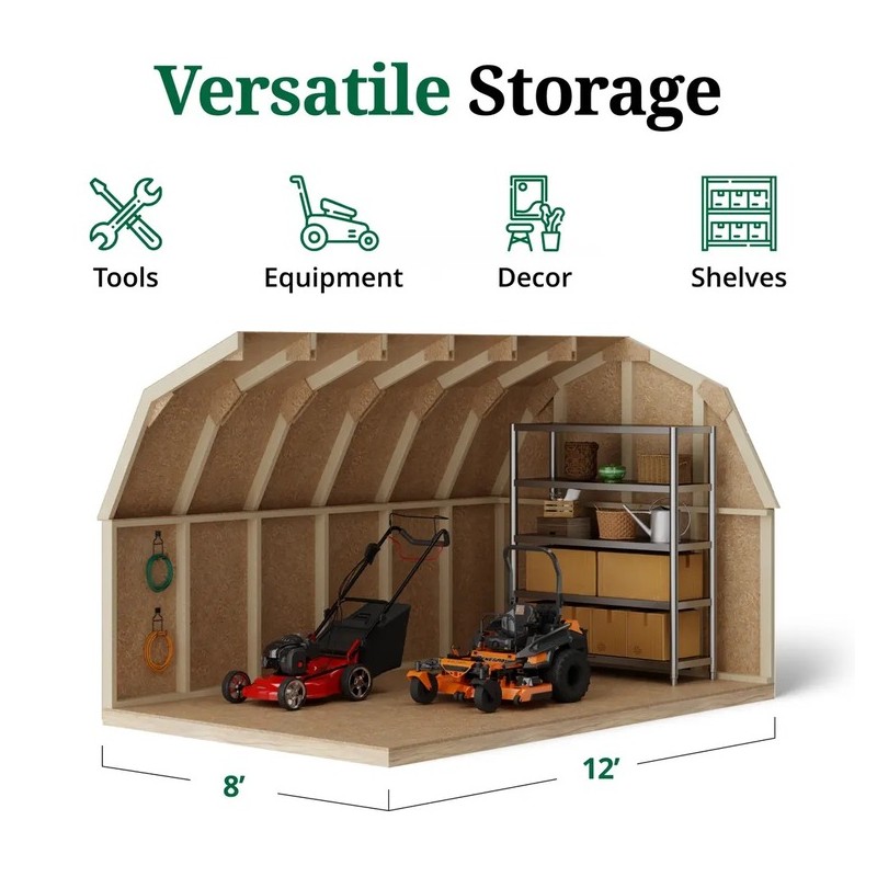 8x12 Value Gambrel Barn Wood Shed Kit w/ 4' Sidewall (8x12-VGB-4-PC)