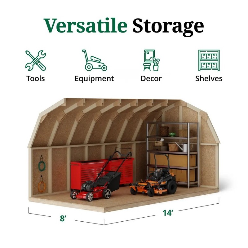 8x14 Value Gambrel Barn Wood Shed Kit w/ 4' Sidewall (8x14-VGB-4-PC)