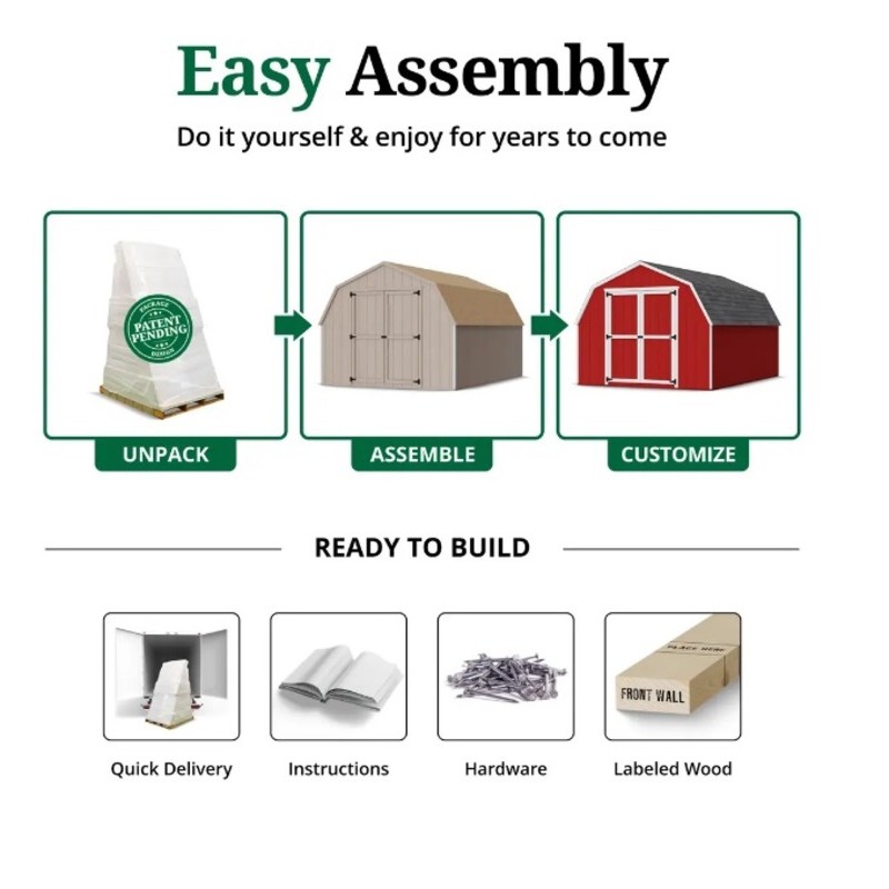 Little Cottage Co. 8x16 Value Gambrel Barn Wood Shed Kit w/ 4' Sidewall (8x16-VGB-4-PC)