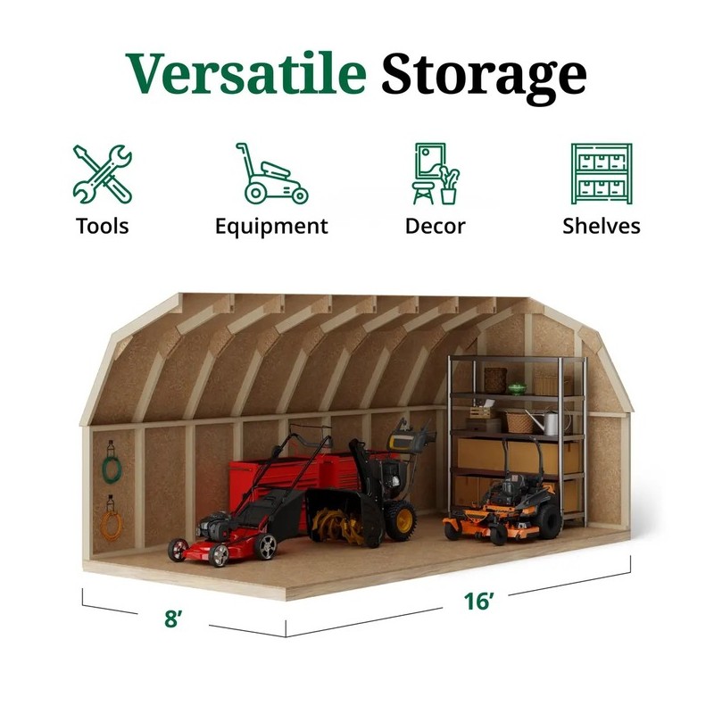 Little Cottage Co. 8x16 Value Gambrel Barn Wood Shed Kit w/ 4' Sidewall (8x16-VGB-4-PC)