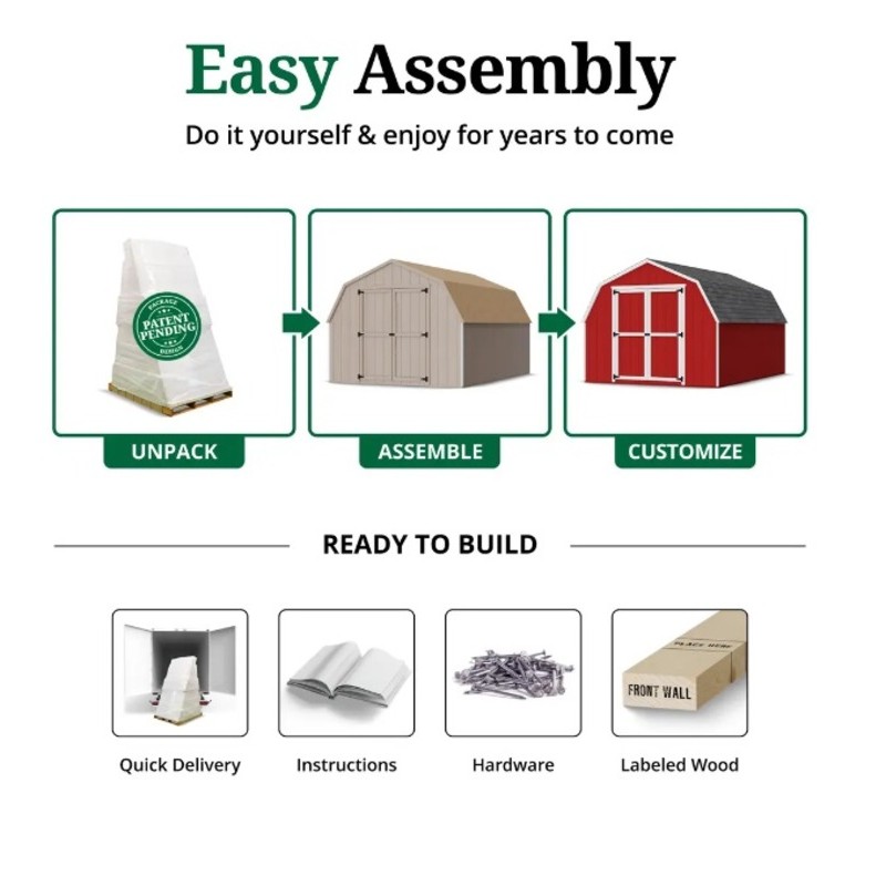 10x10 Value Gambrel Barn Wood Shed Kit w/ 4' Sidewall (10x10-VGB-4-PC)