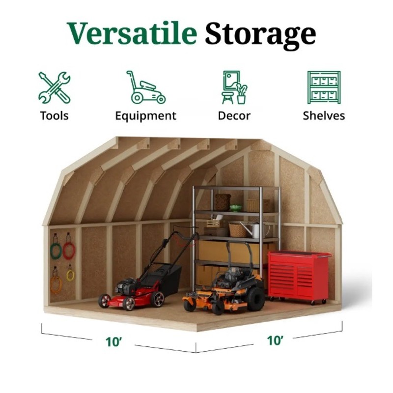 10x10 Value Gambrel Barn Wood Shed Kit w/ 4' Sidewall (10x10-VGB-4-PC)