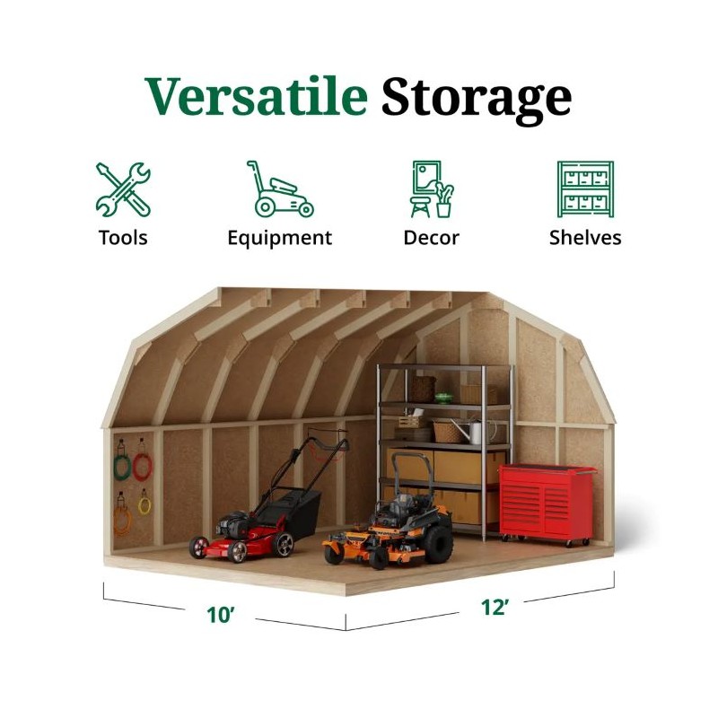 10x12 Value Gambrel Wood Shed Kit w/ 4' Sidewall (10x12-VGB-4-PC)