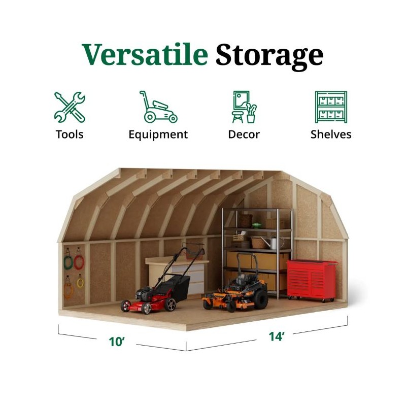 10x14 Value Gambrel Barn Wood Shed w/ 4' Side Walls (10x14-VGB-4-PC)