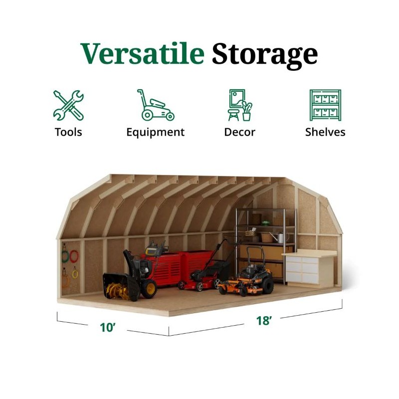 10x18 Value Gambrel Barn Wood Shed w/ 4' Sidewall (10x18-VGB-4-PC)