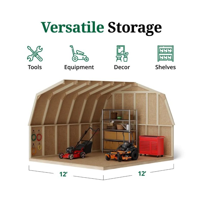 12x12 Value Gambrel Barn Wood Shed with 4' Sidewall (12x12-VGB-4-PC)