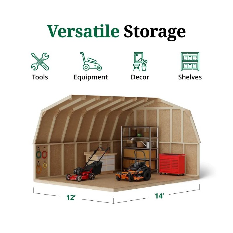 12x14 Value Gambrel Barn Wood Shed w/ 4' Sidewall (12x14-VGB-4-PC)