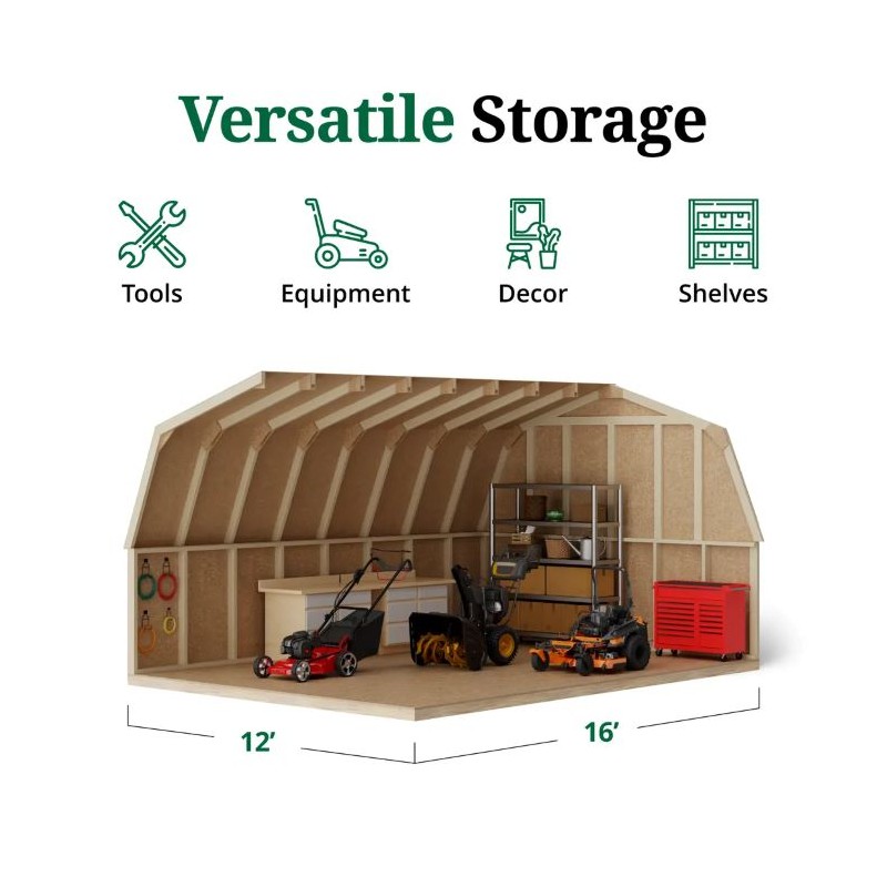 12x16 Value Gambrel Barn Wood Shed w/ 4' Sidewall (12x16-VGB-4-PC)