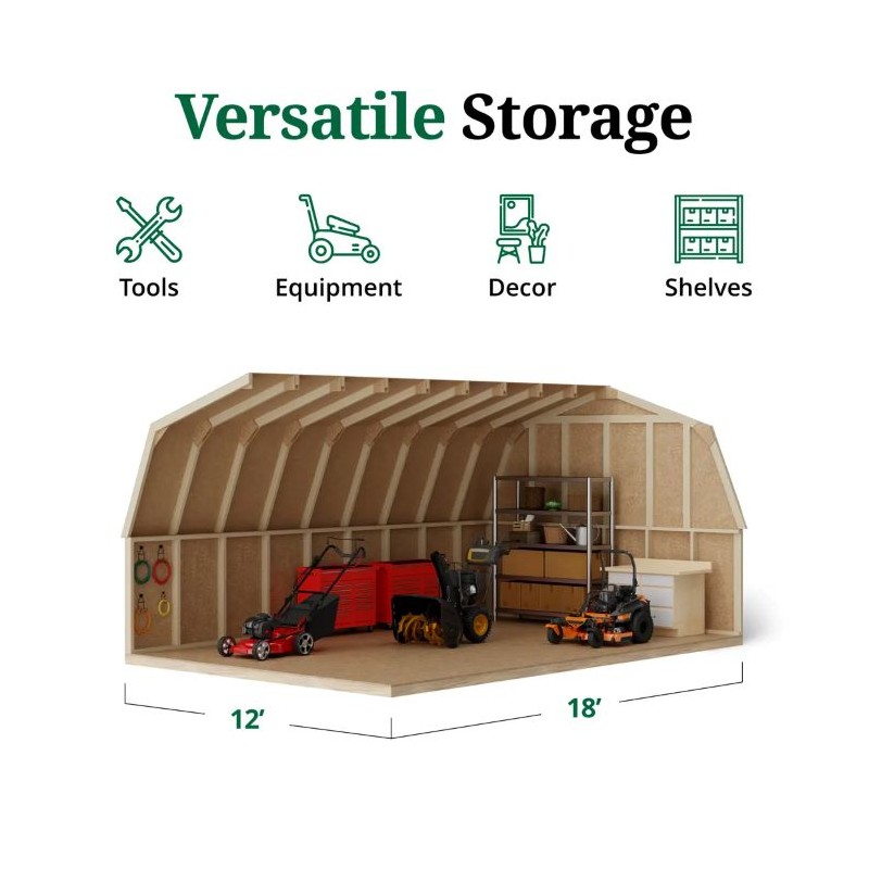 12x18 Value Gambrel Barn Wood Shed w/ 4' Sidewall (12x18-VGB-4-PC)