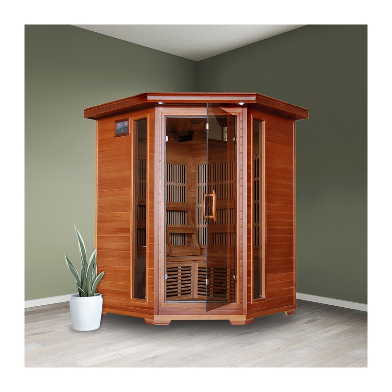 Heat Wave Hudson Bay - Cedar 3 Person FAR Infrared Sauna With Carbon Heaters - Corner Unit (SA1312)