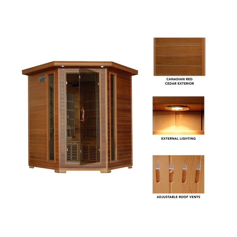 Heat Wave Whistler - Cedar 4 Person FAR Infrared Sauna With Carbon Heaters - Corner Unit (SA1320)