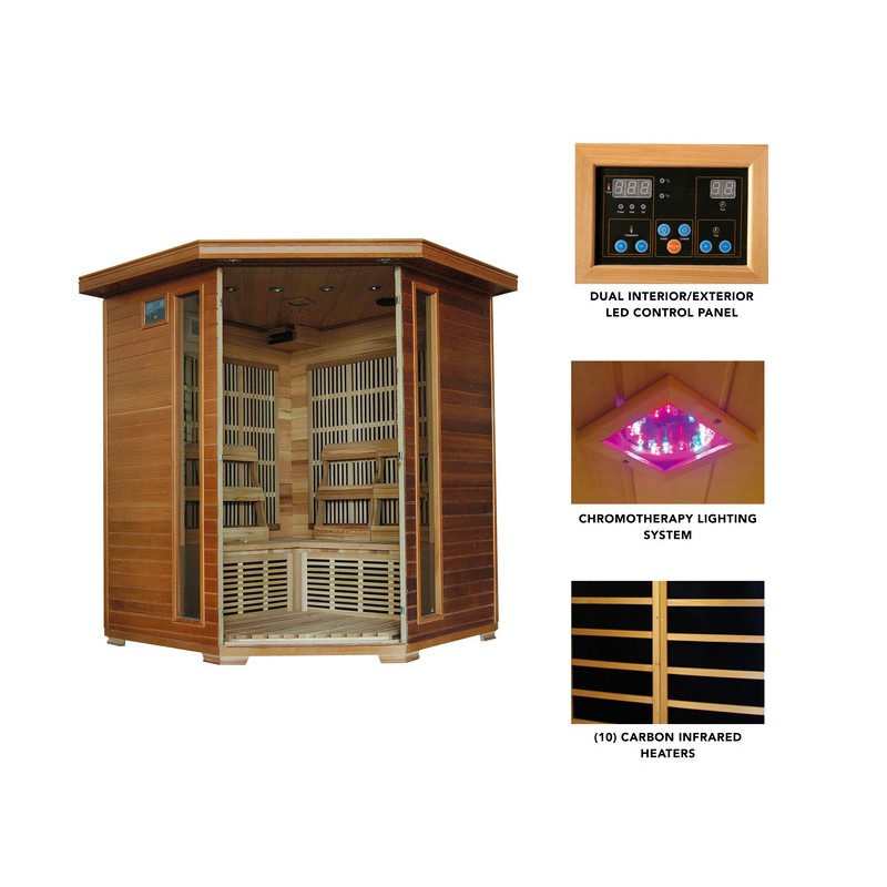 Heat Wave Whistler - Cedar 4 Person FAR Infrared Sauna With Carbon Heaters - Corner Unit (SA1320)