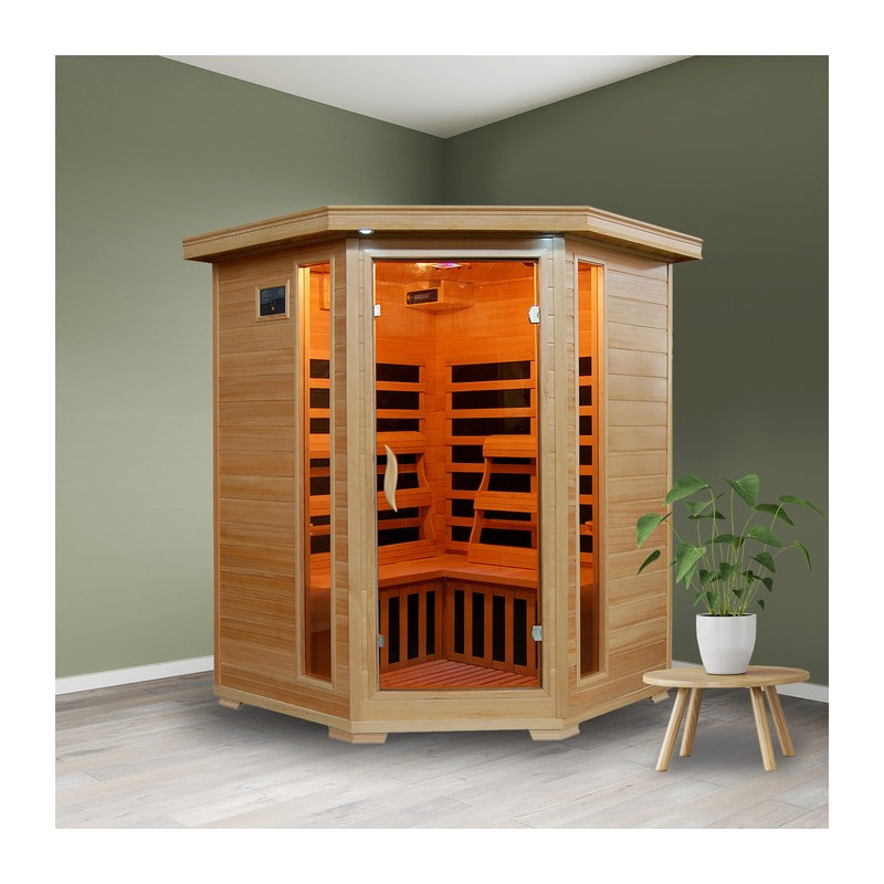 Blue Wave Sante Fe - Hemlock 3 Person FAR Infrared Sauna w/ Carbon Heaters - Corner Unit (SA2412DX)