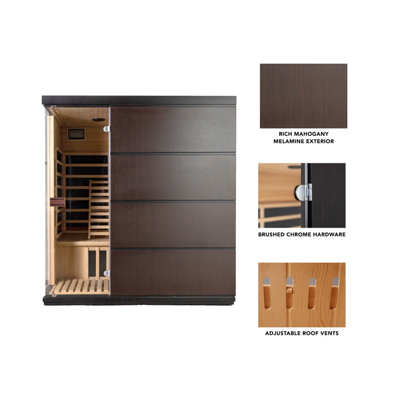 Blue Wave Sirona 3-Person Hemlock Contemporary Design Infrared Sauna w/ 8 Carbon Heaters (SA7008)