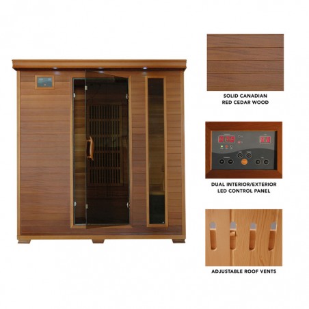 Blue Wave Heat Wave Klondike - Cedar 4 Person FAR Infrared Cedar Sauna With Carbon Heaters (SA1318)