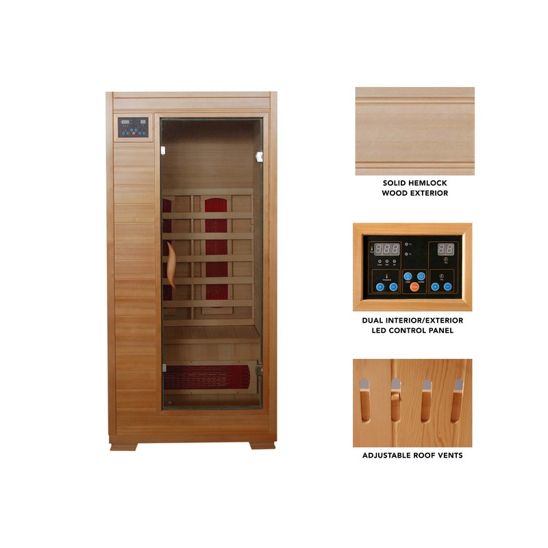 Heat Wave Buena Vista - Hemlock 1 Person FAR Infrared Sauna With Ceramic Heaters (SA2400)