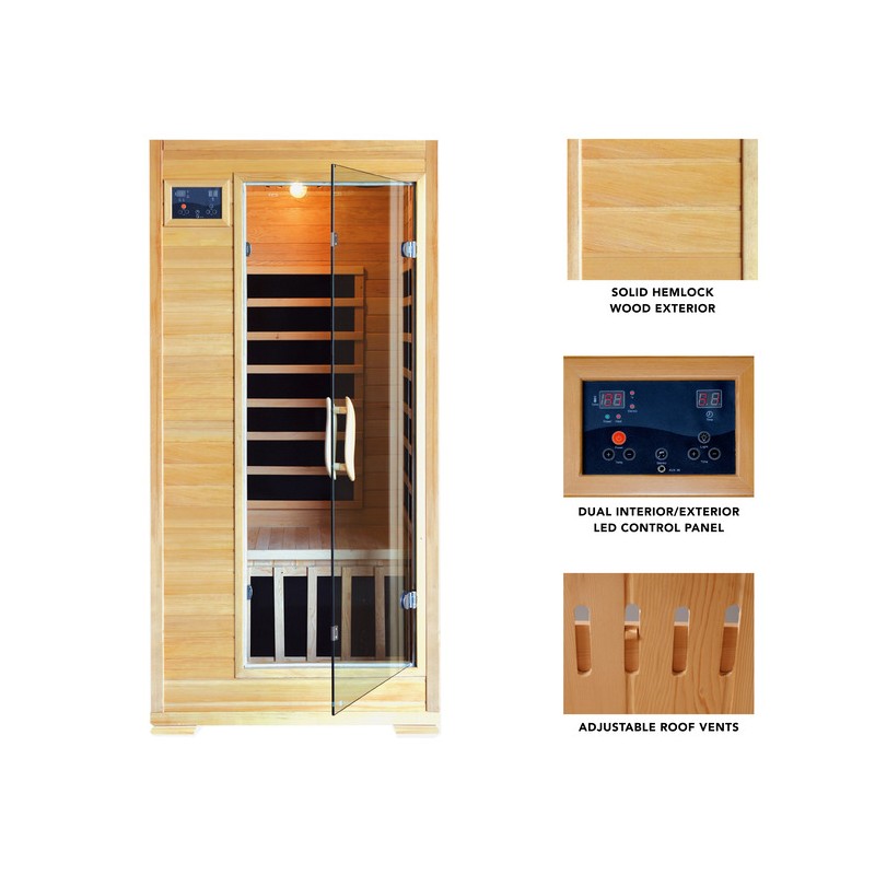 Blue Wave Heat Wave Buena Vista - Hemlock 1-2 Person FAR Infrared Sauna With Carbon Heaters (SA2402)
