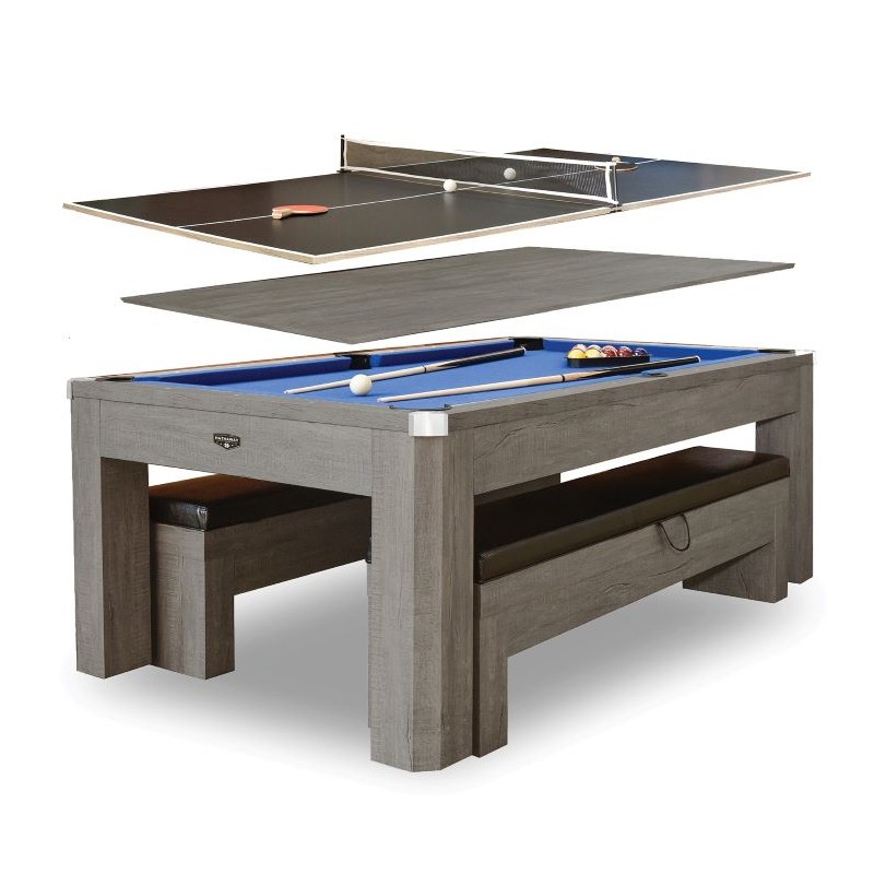 Hathaway Newport 7-ft Pool Table Combo Set with Benches - Rustic Grey with Blue Felt (BG50374)