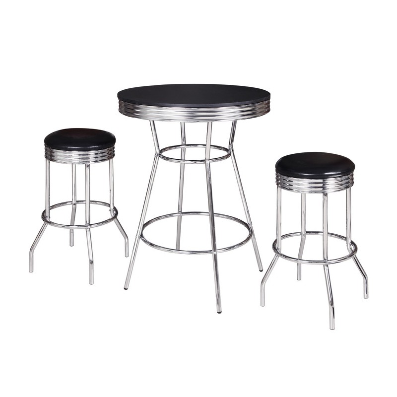 Hathaway Remington 30-in Chrome Pub Table with Stools - 3 Piece Set - Black (BG2725BL)