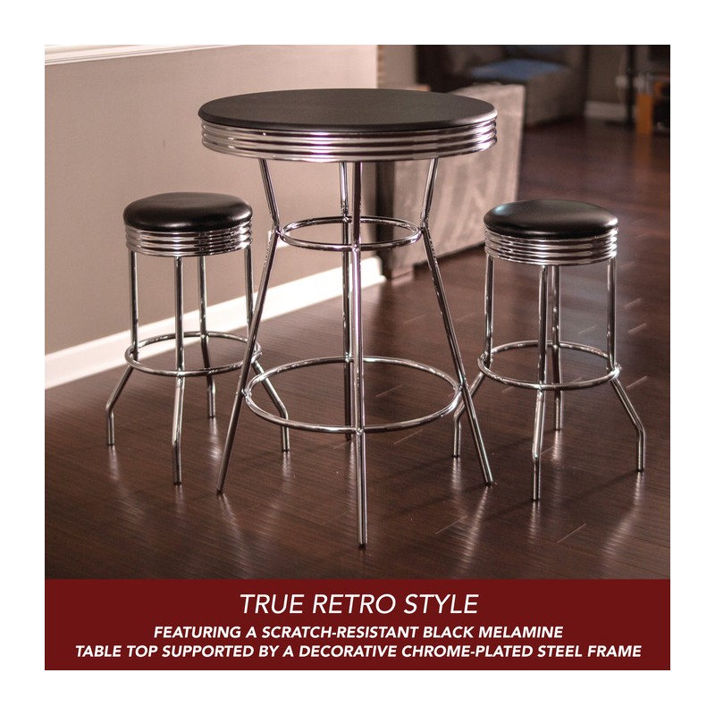 Hathaway Remington 30-in Chrome Pub Table with Stools - 3 Piece Set - Black (BG2725BL)