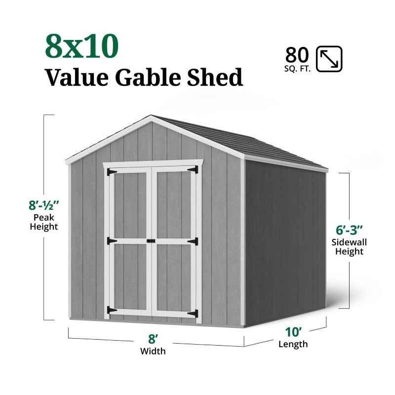 Value Gable 8x10 Wood Storage Shed Kit (8x10-VGS-PC)