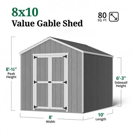 Value Gable 8x10 Wood Storage Shed Kit (8x10-VGS-PC)