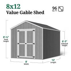 Little Cottage Co. Value Gable 8x12 Wood Storage Shed Kit (8x12-VGS-PC)